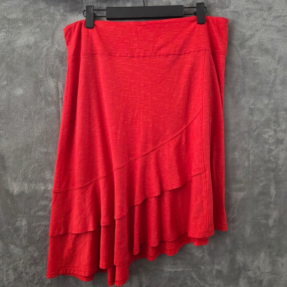 Toad&Co Red Organic Cotton Y2K Inspired Asymmetrical Tiered Ruffle Skirt Sized M